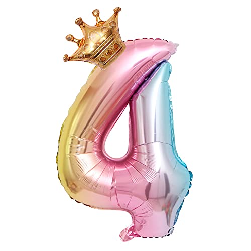 Zahlen Luftballon Rosa mit Krone,40'' Riesige Folienballon 4,Zahl Luftballon Deco 4. Geburtstag, Heliumballon für Geburtstag, Hochzeit, Jubiläum Party Dekoration (Zahl 4) von Yitla
