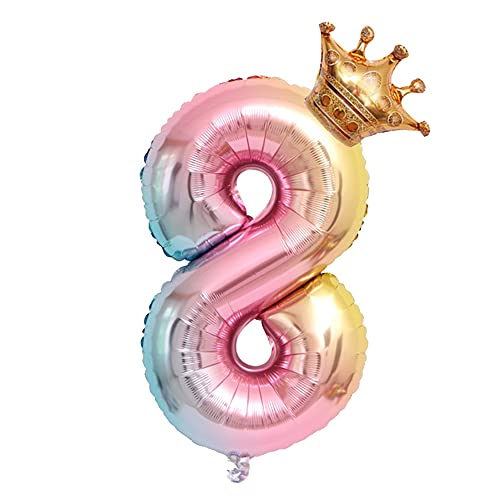 Zahlen Luftballon Rosa mit Krone,40'' Riesige Folienballon 8,Zahl Luftballon Deco 8. Geburtstag, Heliumballon für Geburtstag, Hochzeit, Jubiläum Party Dekoration (Zahl 8) von Yitla
