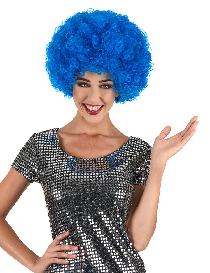 Afro Locken-Perücke Faschingzubehör blau von KARNEVAL-MEGASTORE