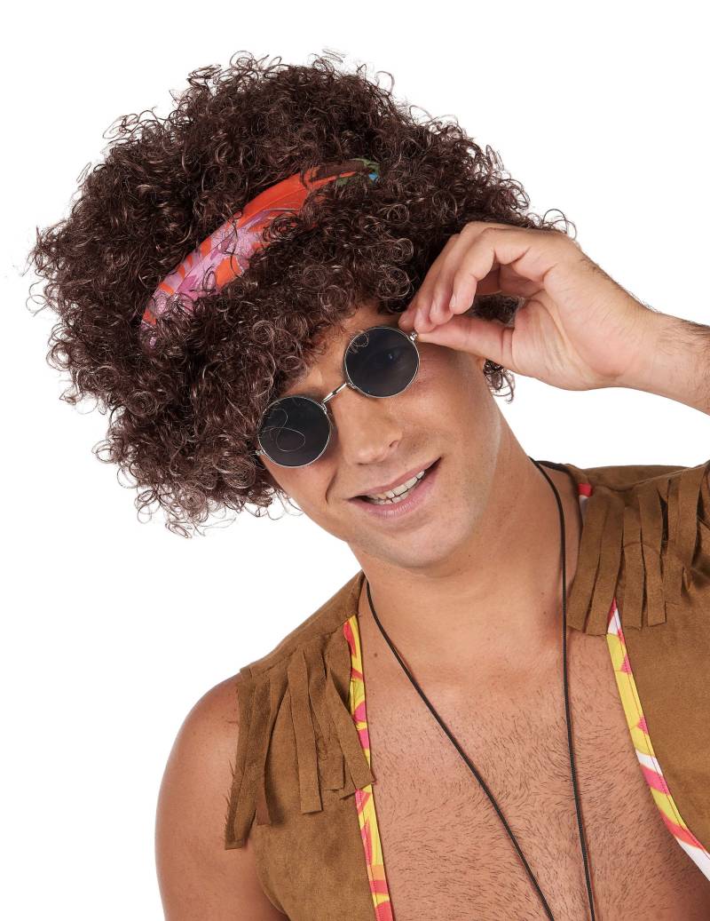Afro-Perücke Hippie Kostüm-Accessoire braun-bunt von BESTER NOVELTY