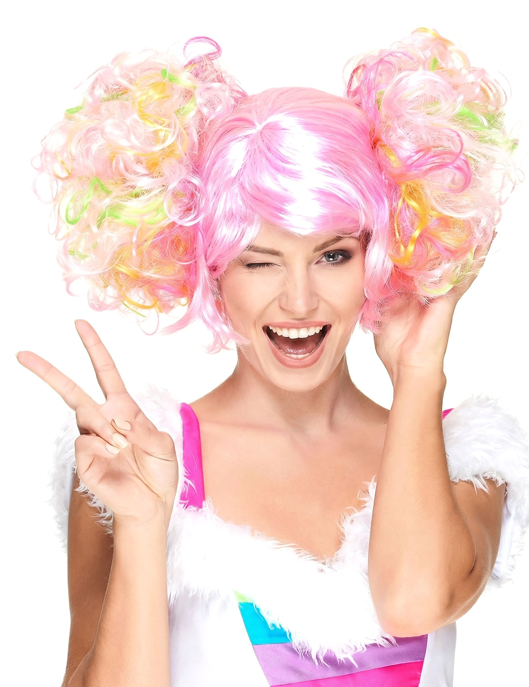 Disco-Perücke mit Zöpfen rosa-bunt Disco-Perücke mit Zöpfen rosa-bunt von BESTER NOVELTY