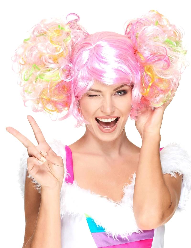 Disco-Perücke mit Zöpfen rosa-bunt Disco-Perücke mit Zöpfen rosa-bunt von BESTER NOVELTY