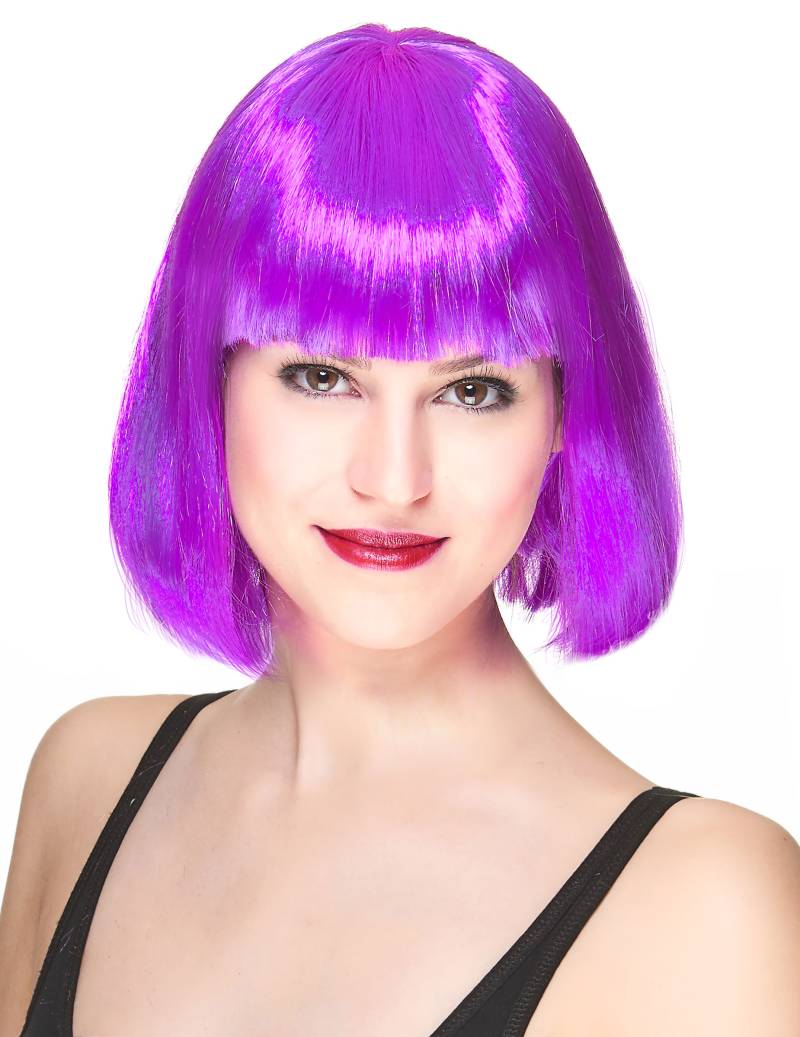 Fasching Bob-Perücke mit Pony glatt lila von KARNEVAL-MEGASTORE