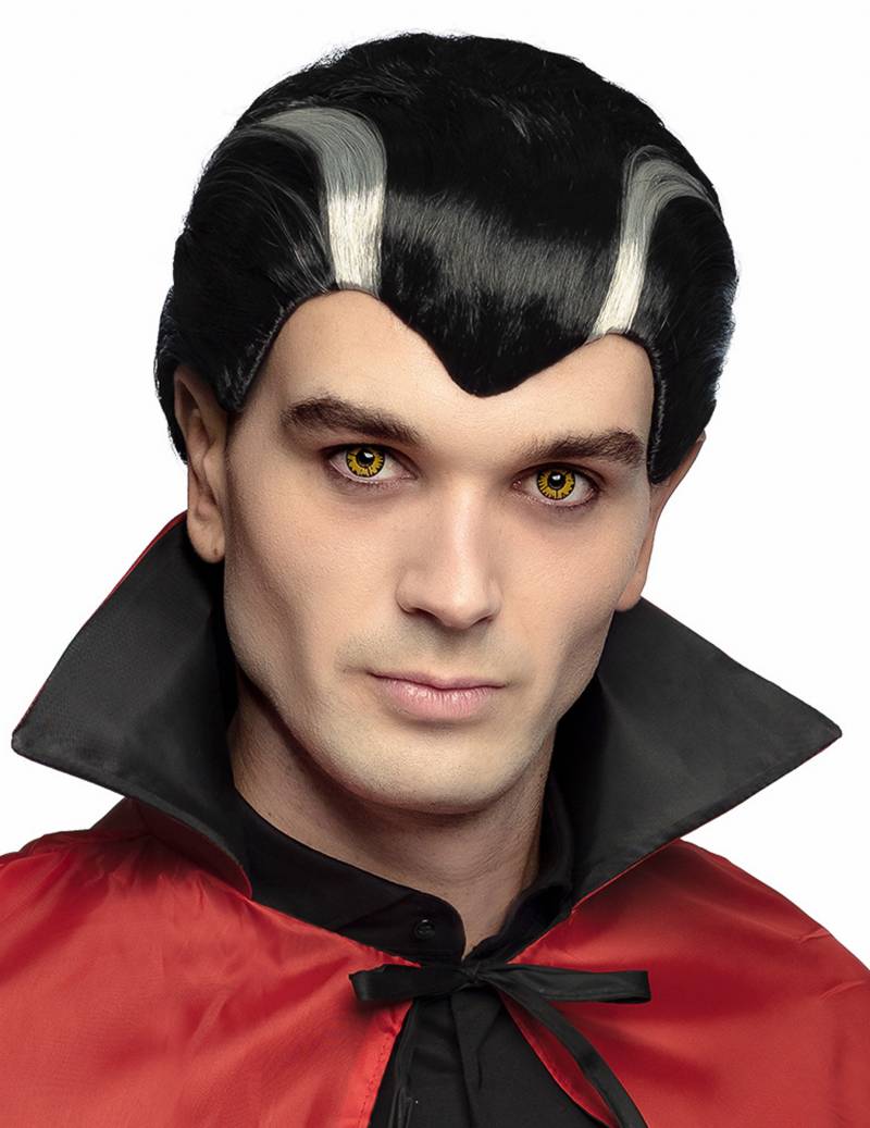 Halloween Vampir Perücke schwarz-weiss von KARNEVAL-MEGASTORE