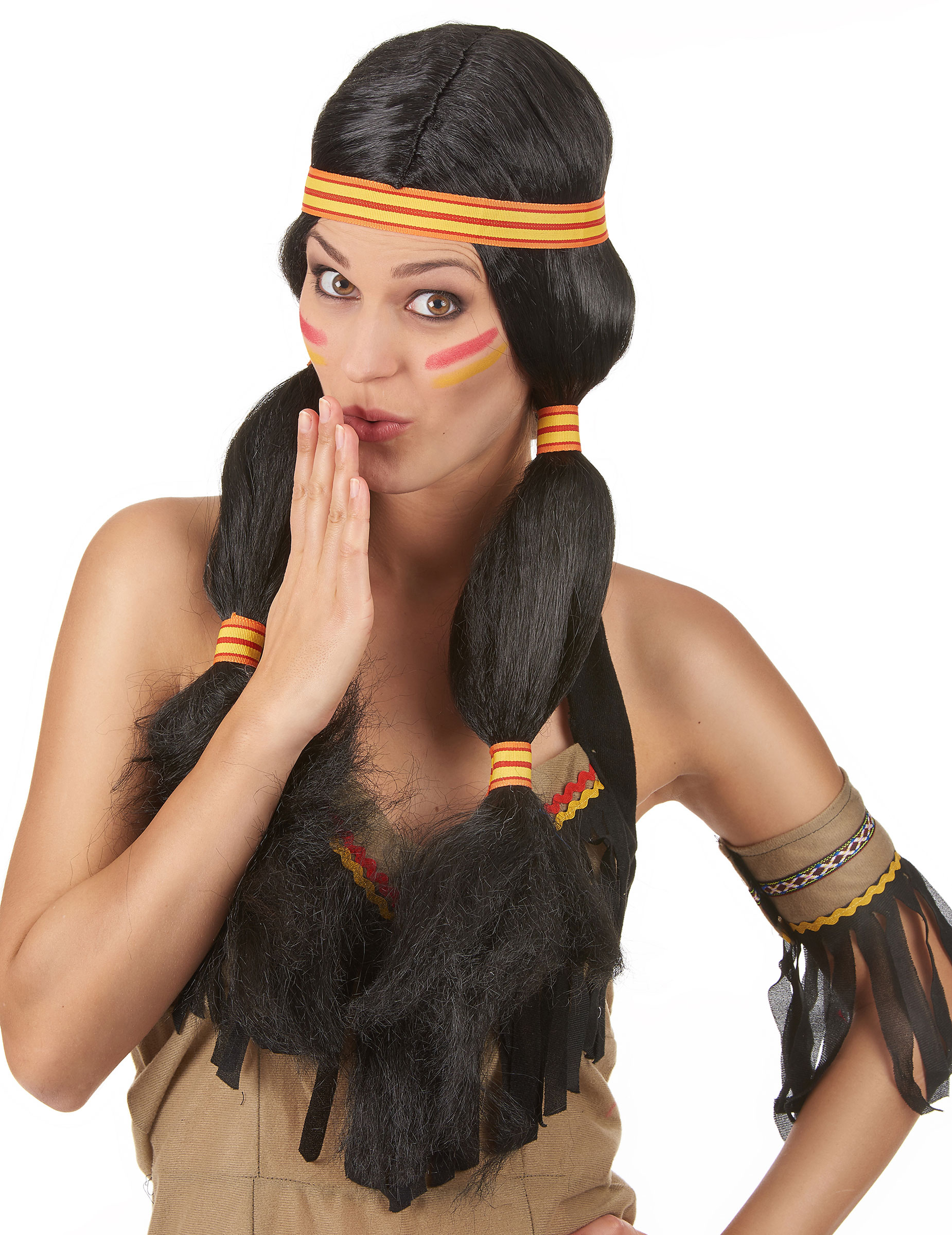 Indianerin Damen-Perücke Zöpfe schwarz Indianerin Damen-Perücke Zöpfe schwarz von KARNEVAL-MEGASTORE
