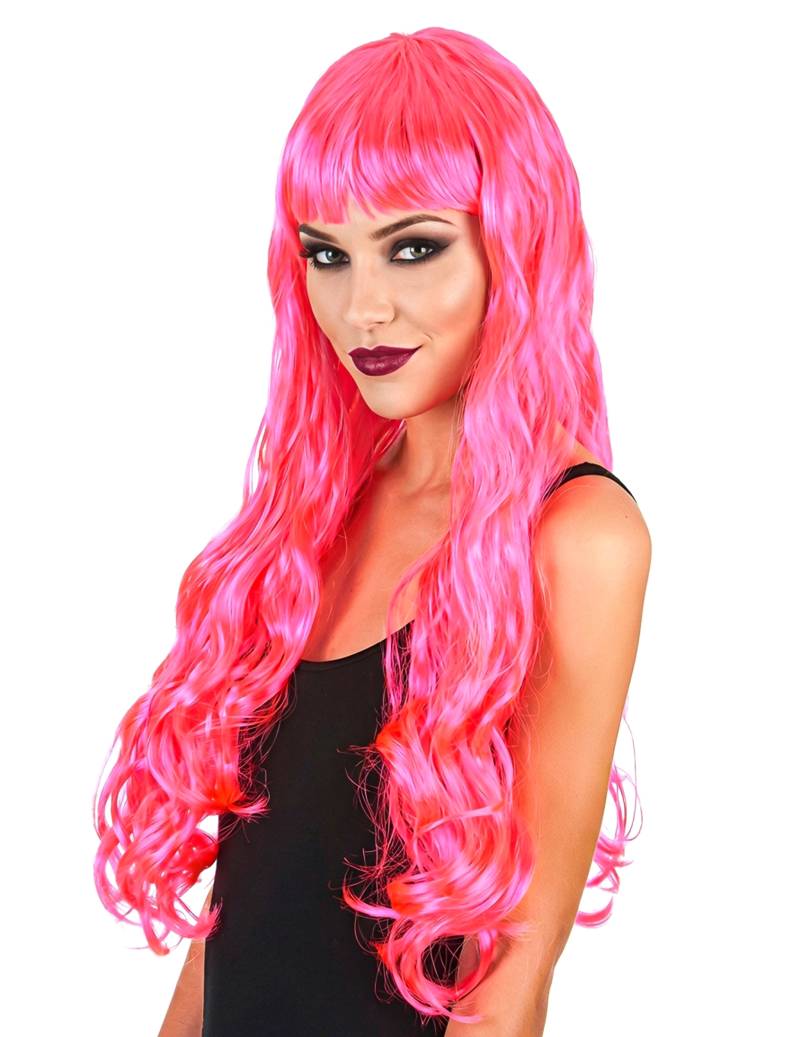 Langhaar-Damenperücke mit Pony gewellt pink von BESTER NOVELTY