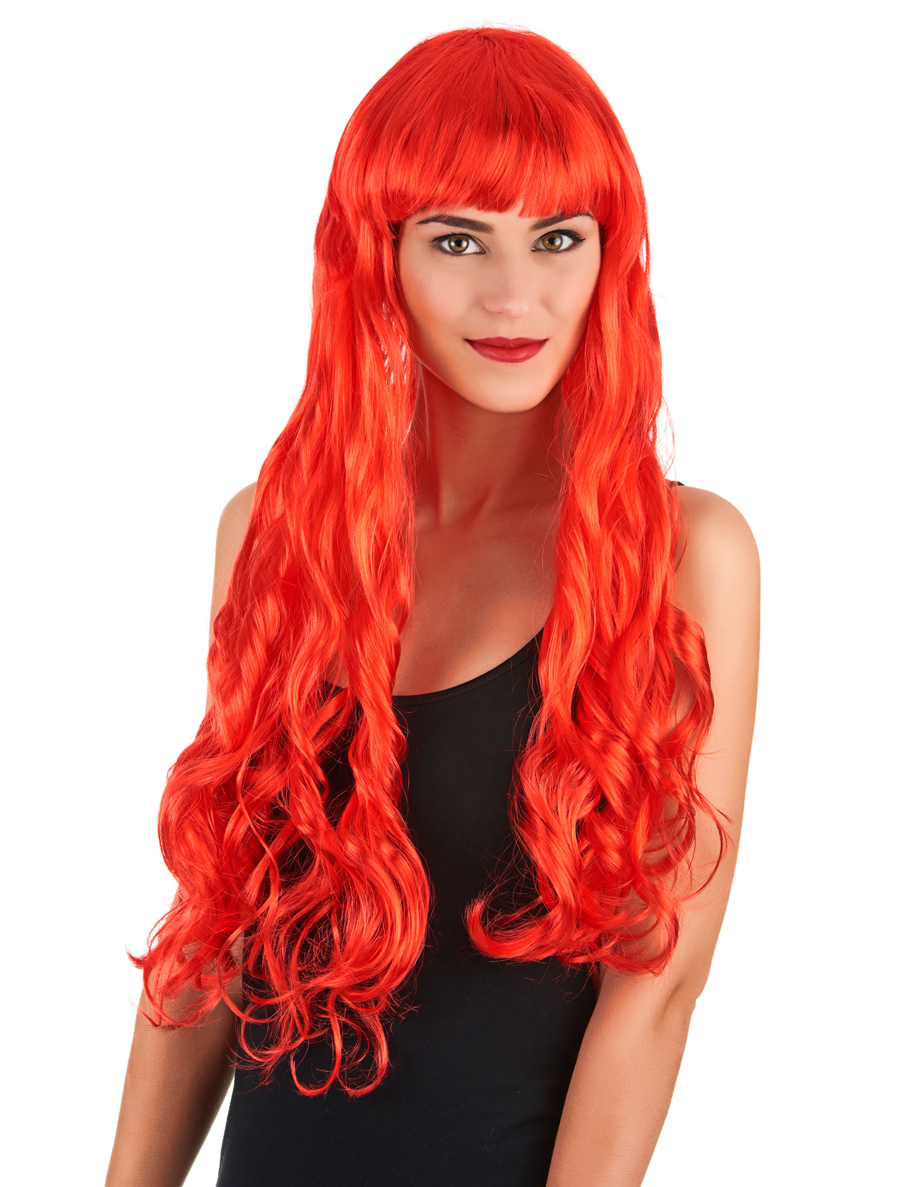 Langhaar Locken Pony Teufelin Perücke rot von KARNEVAL-MEGASTORE