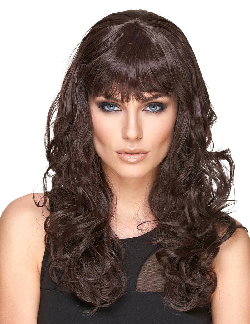 Locken Langhaar-Perücke Deluxe mit Pony braun Locken Langhaar-Perücke Deluxe mit Pony braun von KARNEVAL-MEGASTORE