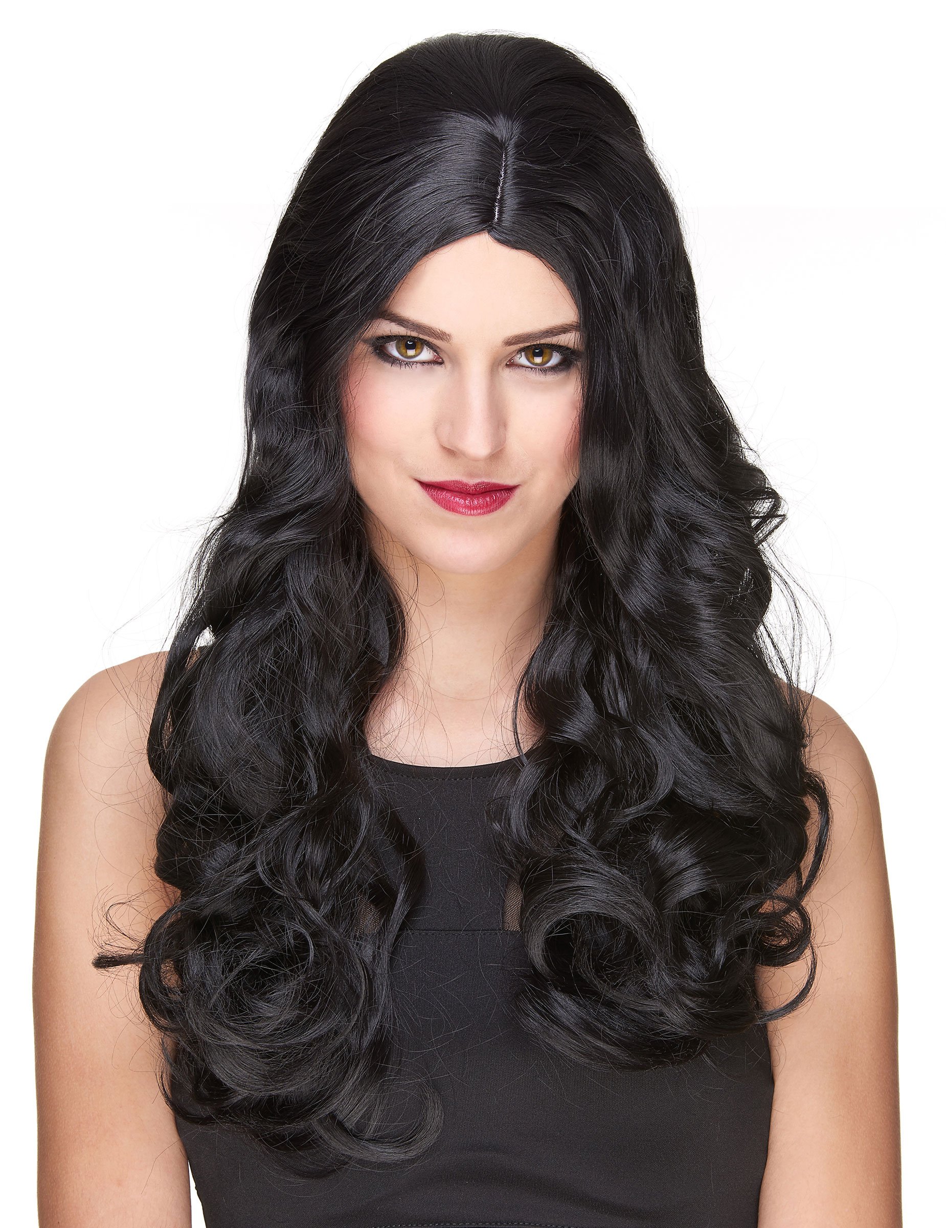 Locken Langhaar-Perücke Deluxe schwarz Locken Langhaar-Perücke Deluxe schwarz von KARNEVAL-MEGASTORE