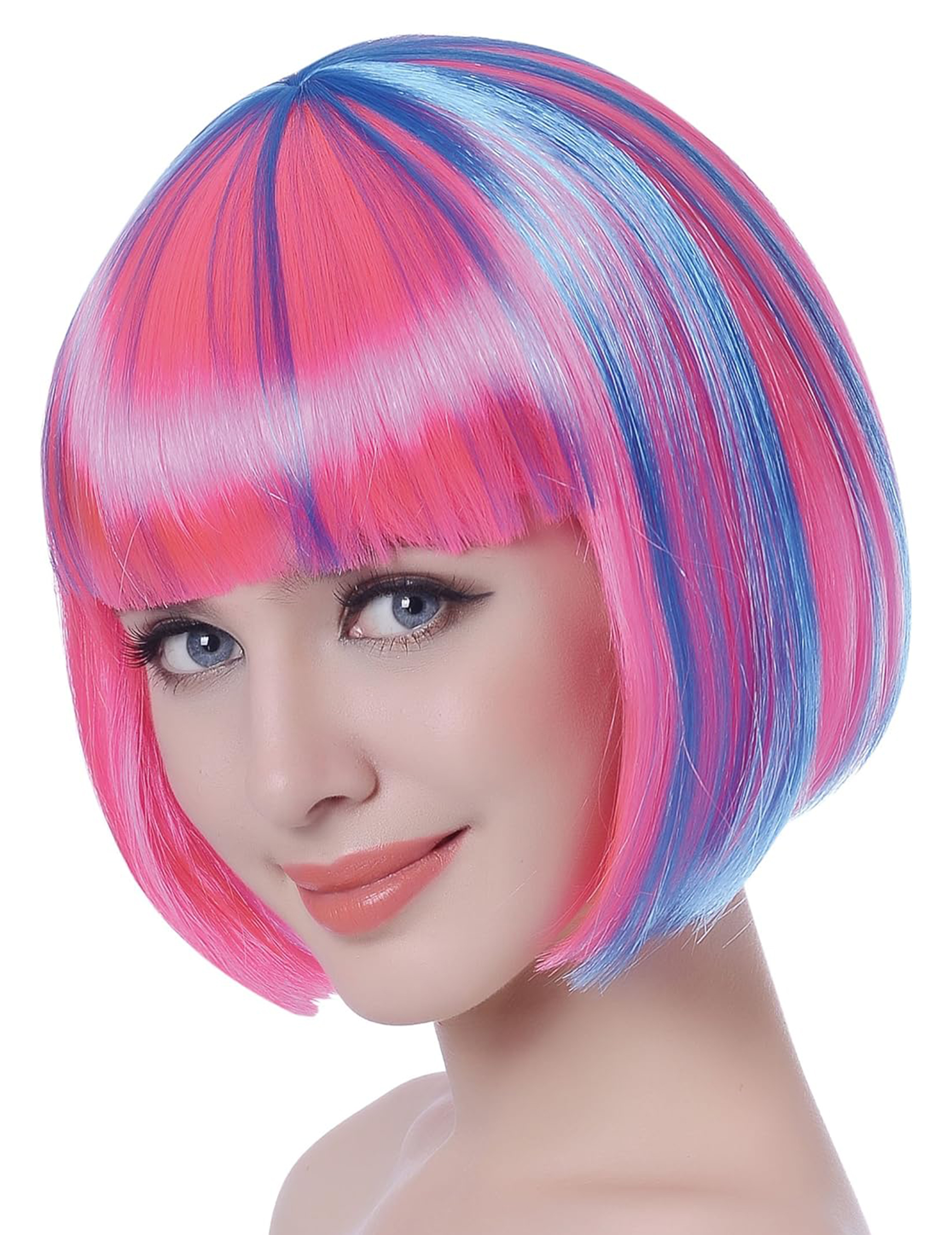 Neon Kurzhaar-Perücke für Damen rosa-blau Neon Kurzhaar-Perücke für Damen rosa-blau von BESTER NOVELTY
