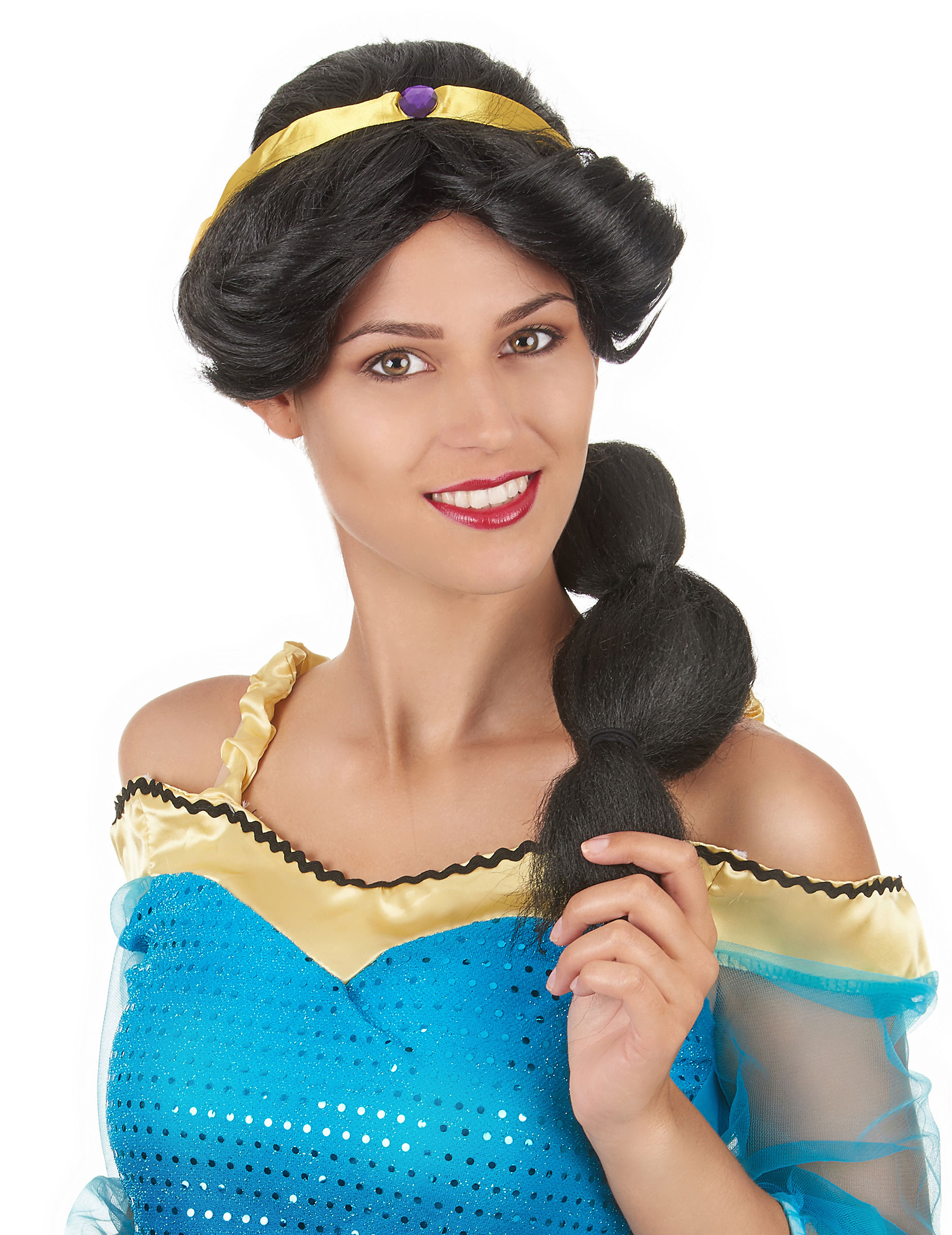 Orientalische Prinzessin Damenperücke schwarz-gold von KARNEVAL-MEGASTORE