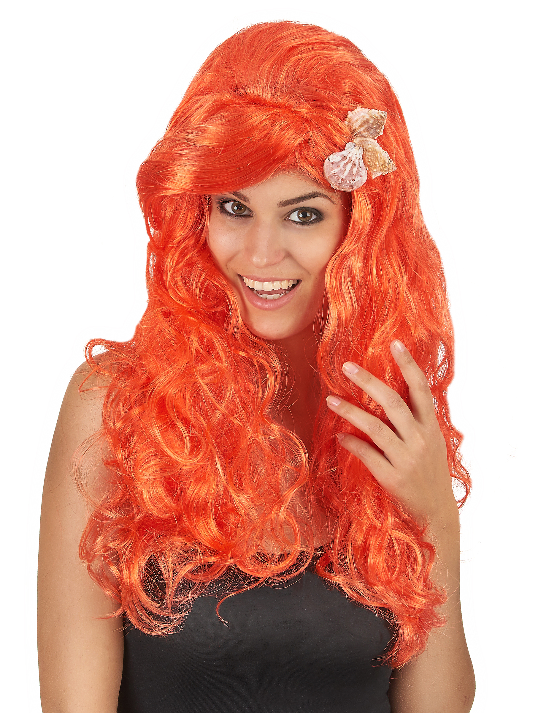 Wellige Meerjungfrau Damen-Perücke Muscheln orange von KARNEVAL-MEGASTORE