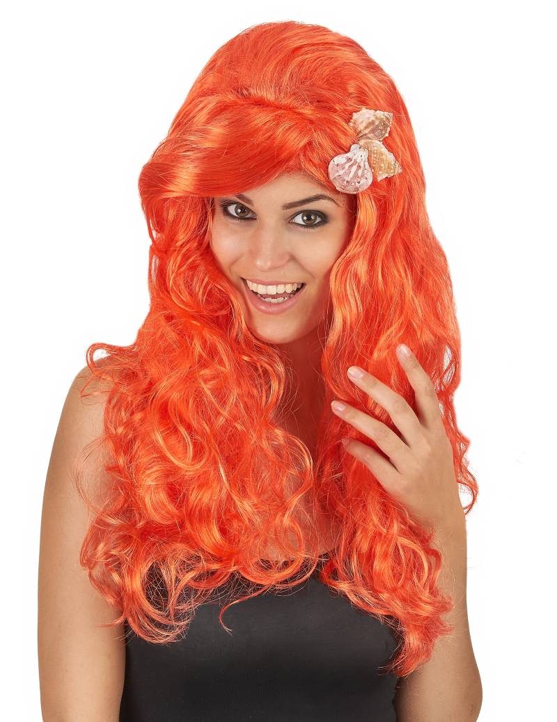 Wellige Meerjungfrau Damen-Perücke Muscheln orange von KARNEVAL-MEGASTORE
