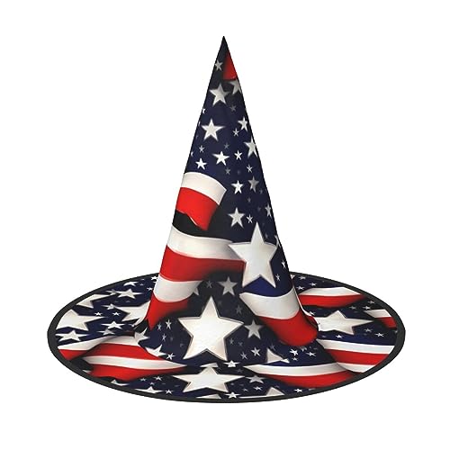Yiyilong Amerikanische Flagge Sterne Streifen Druck Halloween Hexenhut Dekorationen für Halloween Party Cosplay Supplies von Yiyilong