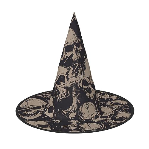 Yiyilong Coole Retro-Totenkopf-Grafik-Druck, Halloween-Hexenhut, Dekorationen für Halloween-Party, Cosplay-Zubehör. von Yiyilong