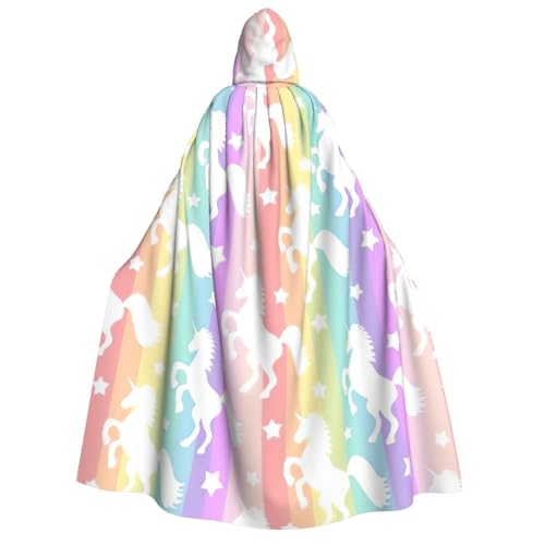 Yiyilong Kapuzenumhang mit Einhörnern auf bunten Streifen, Uni, für Erwachsene, Dekoration, Cosplay-Kostüme, Halloween-Kapuzenmantel Yiyilong Kapuzenumhang mit Einhörnern auf bunten Streifen, Uni, für Erwachsene, Dekoration, Cosplay-Kostüme, Halloween-Kapuzenmantel von Yiyilong