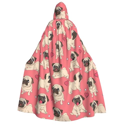 Yiyilong Kapuzenumhang mit Mops-Motiv, Uni, für Erwachsene, Dekoration, Cosplay-Kostüme, Halloween-Kapuzenmantel von Yiyilong