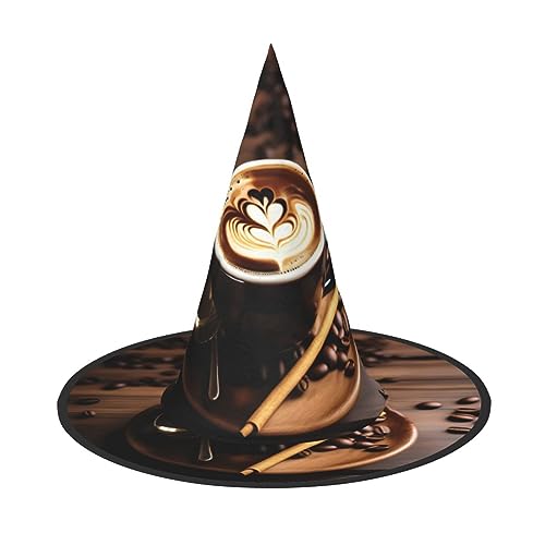 Yiyilong Köstlicher Herz-Kaffee-Druck, Halloween-Hexenhut, Dekorationen für Halloween-Party, Cosplay-Zubehör. von Yiyilong
