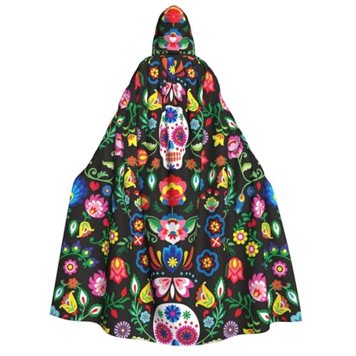 Yiyilong Sugar Horror Totenkopf und Blumen Druck Uni Erwachsene Kapuzenumhang Dekoration Umhang Cosplay Kostüme Halloween Hoodie Robe von Yiyilong