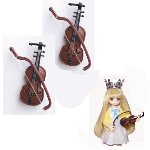 Mini-Violine, 8,3 cm, kleine Violine, Musikinstrument-Modelle mit Bogenständer, für Puppenhaus, Zuhause, Büro, Dekoration von YiyuanHe