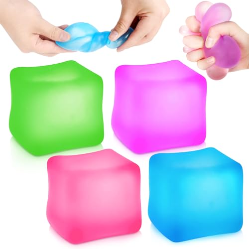 4 Stück Squishy Stressbälle Antistressball, Stressbälle Doh Fidget Cube, Regenbogen Squeeze Bälle Quetschball für Erwachsene ADHS, Angst, OCD Angst abbauen und Beruhigung von Yizemay