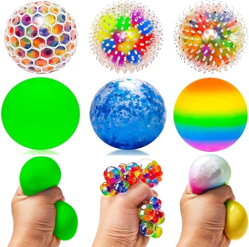 6 Stück Squishy Stressball, Antistressball Stressball Kinder, Regenbogen Squeeze Bälle Quetschball für Erwachsene ADHS, Angst, OCD Angst abbauen und Beruhigung von Yizemay