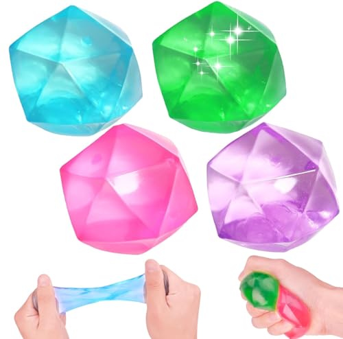 4 Stück Antistressball Stressball Kinder, Doh Nice Cube, Squishy Stressball, Regenbogen Squeeze Bälle Quetschball für Erwachsene ADHS, Angst, OCD Angst abbauen und Beruhigung von Yizemay