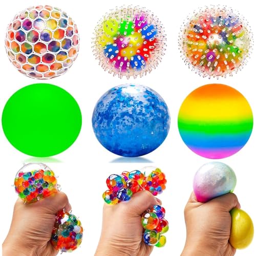 Squishy Stressball, 6 Stück Anti Stress Bälle Geschenke, Stressball Kinder Erwachsene, Anti Stress Spielzeug Fidget Ring, Wasserperlen Durchsichtig Quetschball von Yizemay