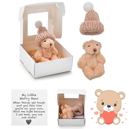 Yizemay Pocket Hug Positive Mini-Teddybär, Mini-Plüsch Figuren Lustige Teddy-bär Puppe, Kreative Strickwolle Puppe für Frauen, Abschiedsgeschenk Kollegen, Beste Freundin Geschenke(A) von Yizemay