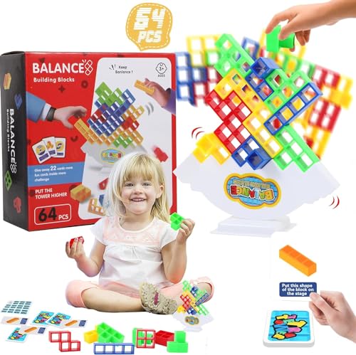Yizemay Tetra Tower Spiel, 64 PCS Tetris Balance Spielzeug Tower Game, Kreatives Stapelspiel Stapeln Spielzeug für Kinder, Stapelblöcke Balancing Spiel für Jungen Mädchen ab Jahre(D) von Yizemay