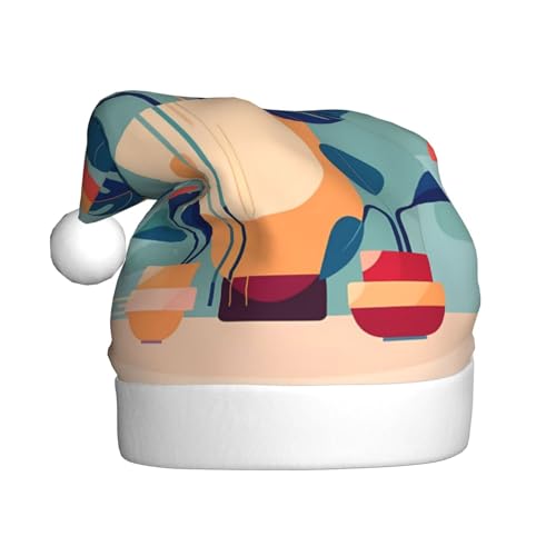 Blau-orangefarbene Bambus-Weihnachtsmütze für Erwachsene. Festliche Weihnachtsmütze mit Bommel, Unisex, Urlaubsmütze für Weihnachtsfeiern. von Yizhiyz