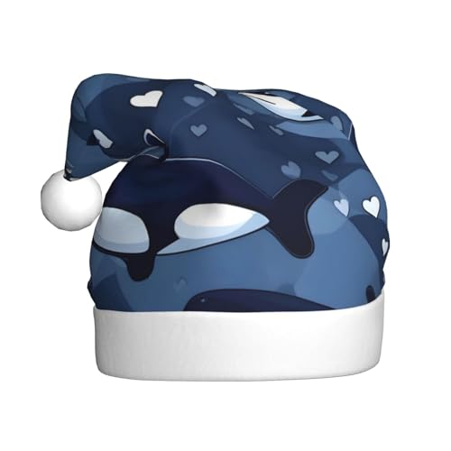 Blaue Killerwal-Weihnachtsmütze für Erwachsene. Festliche Weihnachtsmütze mit Bommel, Unisex-Kappe für Weihnachtsfeiern. von Yizhiyz