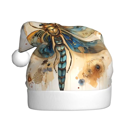 Goldene zarte Libelle auf gelbem Hintergrund, Weihnachtsmütze für Erwachsene. Festliche Weihnachtsmütze mit Bommel, Unisex-Kappe für Weihnachtsfeiern. von Yizhiyz
