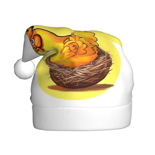 Vogelnest Goldenes Huhn Weihnachtsmütze für Erwachsene. Festliche Weihnachtsmütze mit Bommel, Unisex, Urlaubsmütze für Weihnachtsfeiern von Yizhiyz