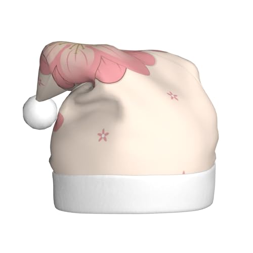 Weihnachtsmütze mit kleinen rosa Kirschblüten für Erwachsene. Festliche Weihnachtsmütze mit Bommel, Unisex-Kappe für Weihnachtsfeiern. von Yizhiyz