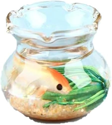 Mehrfarbiges Puppenhaus-Fischtank, Puppen und Zubehör, Miniatur-Fischschale, Puppenhaus-Zubehör, 1:12, Miniatur-Glas-Goldfisch-Tank, Puppenhaus-Desktop-Ornamente (rund), Puppenhaus-Zubehör von Yjemle