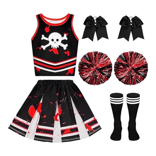 Yjkedfh Cheerleader Kostüm,Halloween Karnevalskostüm Verkleidung - Blutiges Cheerleader Outfit Für Mädchen Bühnenauftritt Thematische Events Karneval Geburtstagsparty von Yjkedfh