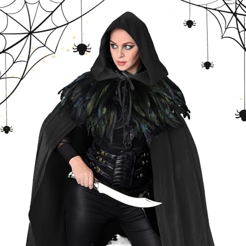 Yjkedfh Umhang Mit Kapuze Damen | Renaissance-Kostüm Cape Mit Kapuze,Unisex Umhang Mantel Accessoire Für Damen Herren Mittelalter Hexenkostüm von Yjkedfh