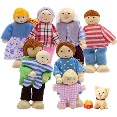 10Stück Hölzerne Puppenhaus Puppen Familie Set,Puppenhaus Puppenfamilie,Puppenhaus Figuren mit Katze und Hund,für Puppenhaus Zubehör Geschenk von Ylinwtech