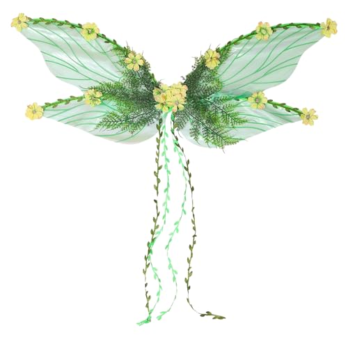 Ylnailky Feenflügel - Kostüm Schmetterlingsflügel mit 3D Blüten und Blättern | Kreatives Zubehör für Verkleidung als Fee zu Karneval Halloween von Ylnailky