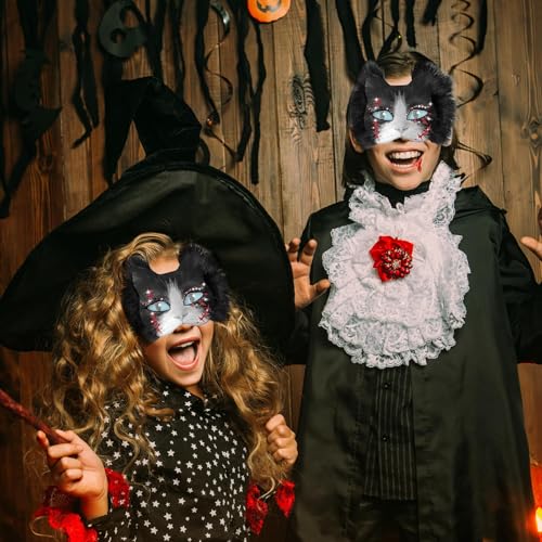 Ylnailky Katzenmasken für Bastelprojekte,Tierkostüm Maskenset | Zubehör-Set Mit Mesh- Und Filzblättern Für Handwerkskunst Zu Karneval Cosplay Festen von Ylnailky