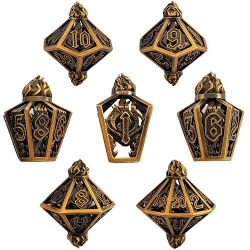 7PCS Hohle Metall DND Würfel Set, Flamme Fackel Rollenspiel D&D Würfel, Feuer DND Metall Würfel Set, Polyedrische Metall Würfel Set für Pathfinder Warhammer RPG Brettspiele Golden 7PCS Hohle Metall DND Würfel Set, Flamme Fackel Rollenspiel D&D Würfel, Feuer DND Metall Würfel Set, Polyedrische Metall Würfel Set für Pathfinder Warhammer RPG Brettspiele Golden von YlobdolY