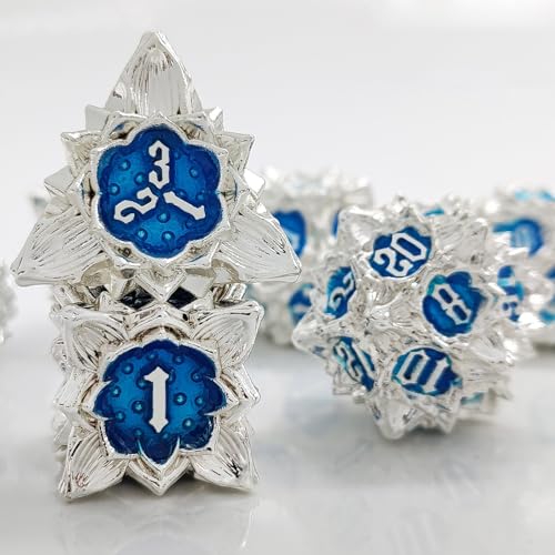 7PCS Solid Metal DND Würfel Set, Lotus Blume Rollenspiel D&D Würfel, DND Metall Würfel Set, Polyeder Metall Würfel Set für Pathfinder Warhammer RPG Brettspiele Silber Blau 7PCS Solid Metal DND Würfel Set, Lotus Blume Rollenspiel D&D Würfel, DND Metall Würfel Set, Polyeder Metall Würfel Set für Pathfinder Warhammer RPG Brettspiele Silber Blau von YlobdolY