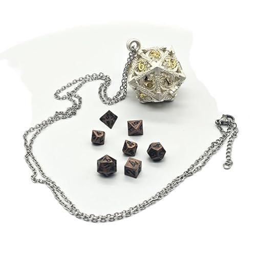 DND Mini Metallwürfel mit D20 Hohl fliegendem Drachen und D&D Antiker Metallwürfelbox, tragbar, Silber und Gold, 7 Stück DND Mini Metallwürfel mit D20 Hohl fliegendem Drachen und D&D Antiker Metallwürfelbox, tragbar, Silber und Gold, 7 Stück von YlobdolY