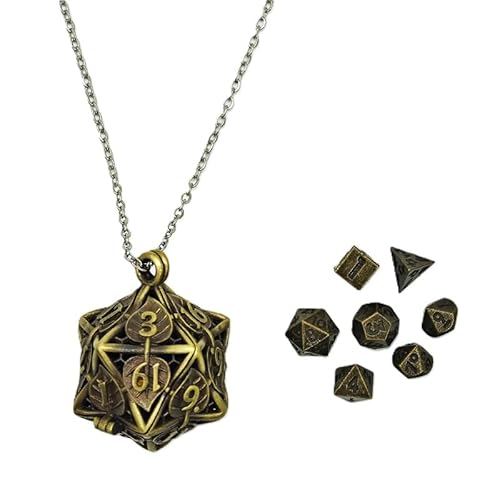 Mini-DND-Würfel-Set aus Metall mit Blatthohl, D20-Kette, antikes kleines Metallwürfel-Set, D&D, tragbar, 7-teiliges Würfel-Set, Vintage-Bronze Mini-DND-Würfel-Set aus Metall mit Blatthohl, D20-Kette, antikes kleines Metallwürfel-Set, D&D, tragbar, 7-teiliges Würfel-Set, Vintage-Bronze von YlobdolY