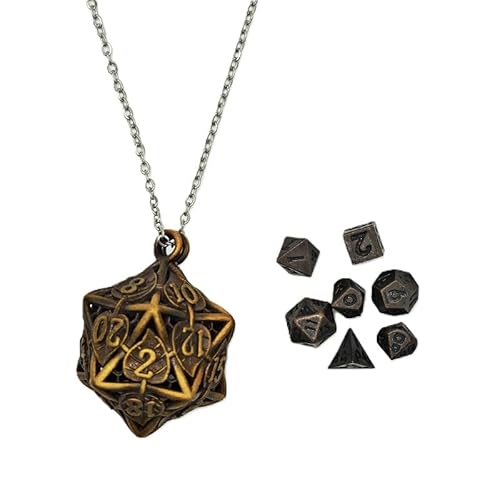 Mini-DND-Würfel-Set aus Metall mit Blatthohl, D20-Kette, antikes kleines Metallwürfel-Set, D&D, tragbar, 7-teiliges Würfel-Set, Vintage-Kupfer Mini-DND-Würfel-Set aus Metall mit Blatthohl, D20-Kette, antikes kleines Metallwürfel-Set, D&D, tragbar, 7-teiliges Würfel-Set, Vintage-Kupfer von YlobdolY