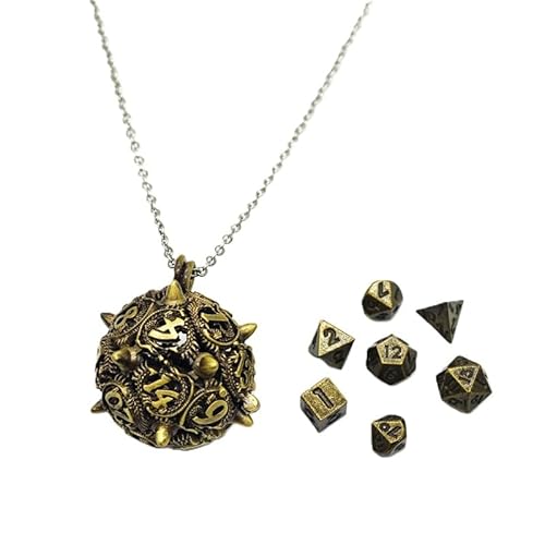 Mini-DND-Würfel-Set aus Metall mit Drachenhorn, hohl, D20-Kette, antikes kleines Metallwürfel-Set, D&D, tragbar, 7-teilig, Vintage-Bronze Mini-DND-Würfel-Set aus Metall mit Drachenhorn, hohl, D20-Kette, antikes kleines Metallwürfel-Set, D&D, tragbar, 7-teilig, Vintage-Bronze von YlobdolY