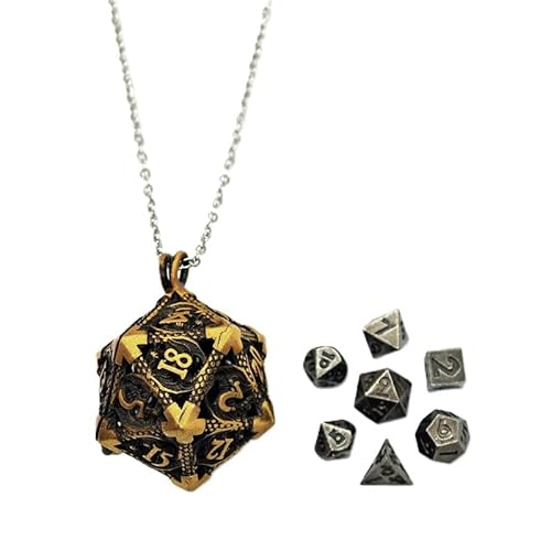 Mini-DND-Würfel-Set aus Metall mit fliegendem Drachen, hohl, D20-Würfelkettenetui, antikes kleines Metallwürfel-Set, D&D, tragbar, 7-teiliges Würfel-Set, Vintage, goldfarben Mini-DND-Würfel-Set aus Metall mit fliegendem Drachen, hohl, D20-Würfelkettenetui, antikes kleines Metallwürfel-Set, D&D, tragbar, 7-teiliges Würfel-Set, Vintage, goldfarben von YlobdolY