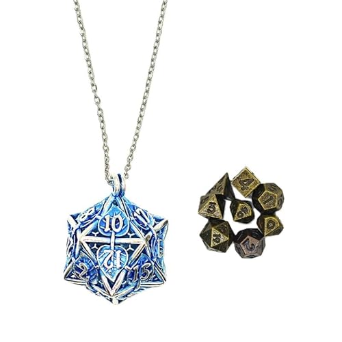 Mini Metall DND Würfel Set Mit Blatt Hohl D20 Kette Würfel Fall Antike Kleine Metall Würfel Set D & D Tragbare 7 PCS Würfel Set Silber Blau Mini Metall DND Würfel Set Mit Blatt Hohl D20 Kette Würfel Fall Antike Kleine Metall Würfel Set D & D Tragbare 7 PCS Würfel Set Silber Blau von YlobdolY