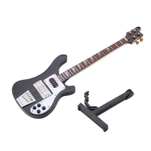 Black Miniature Bass Gitarre Replica Model mit Stand and Case, Exquisite Musikinstrumentenschmuck, ausgezeichnete Musiker und Kinder, Basswood Craftwork, 7,9 Zoll von Ylwxzenith